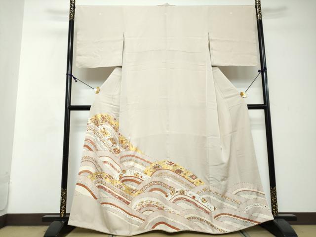 平和屋着物●豪華色留袖　駒刺繍　吉祥飛鶴花文　金彩　伊勢丹扱い　正絹　逸品　DABI2463ud