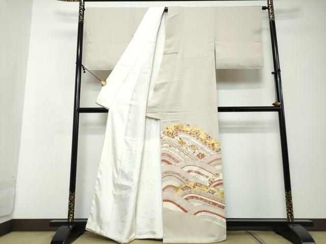 平和屋着物●豪華色留袖　駒刺繍　吉祥飛鶴花文　金彩　伊勢丹扱い　正絹　逸品　DABI2463ud
