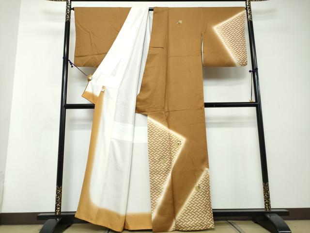 平和屋着物●訪問着　刺繍　鹿の子箔散らし草花文　暈し染め　金彩　正絹　逸品　DABI2465ud