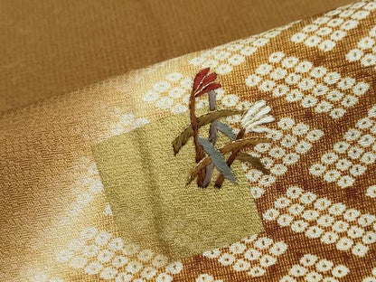 平和屋着物●訪問着　刺繍　鹿の子箔散らし草花文　暈し染め　金彩　正絹　逸品　DABI2465ud