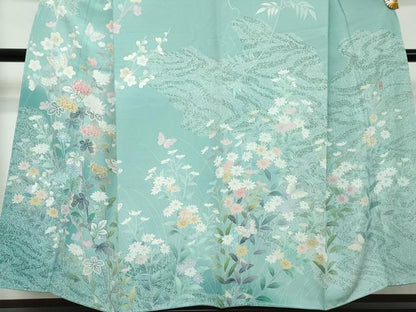 平和屋着物●手描友禅　奥田秀水　訪問着　花蝶文　正絹　逸品　未使用　DABI2466ud