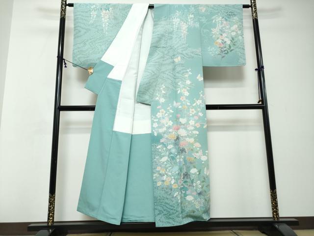平和屋着物●手描友禅　奥田秀水　訪問着　花蝶文　正絹　逸品　未使用　DABI2466ud