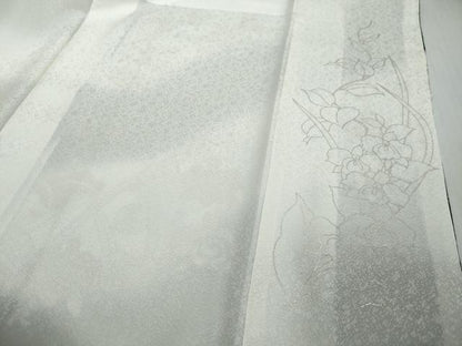 平和屋着物●訪問着　草花文　暈し染め　黒地　金銀彩　銀通し地　正絹　逸品　DABI2467ud