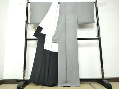 平和屋着物●江戸小紋　万筋　黒色×白色　正絹　逸品　DABI2468ud