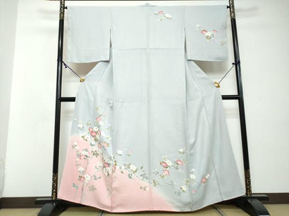 平和屋着物●訪問着　友禅　枝花文　暈し染め　正絹　逸品　DABI2472ud
