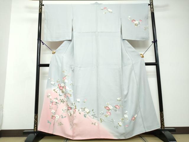平和屋着物●訪問着　友禅　枝花文　暈し染め　正絹　逸品　DABI2472ud