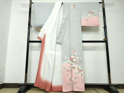 平和屋着物●訪問着　友禅　枝花文　暈し染め　正絹　逸品　DABI2472ud