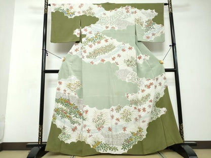 平和屋着物●訪問着　胴抜き仕立て　流水草花文　正絹　逸品　DABI2474ud