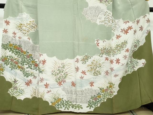 平和屋着物●訪問着　胴抜き仕立て　流水草花文　正絹　逸品　DABI2474ud