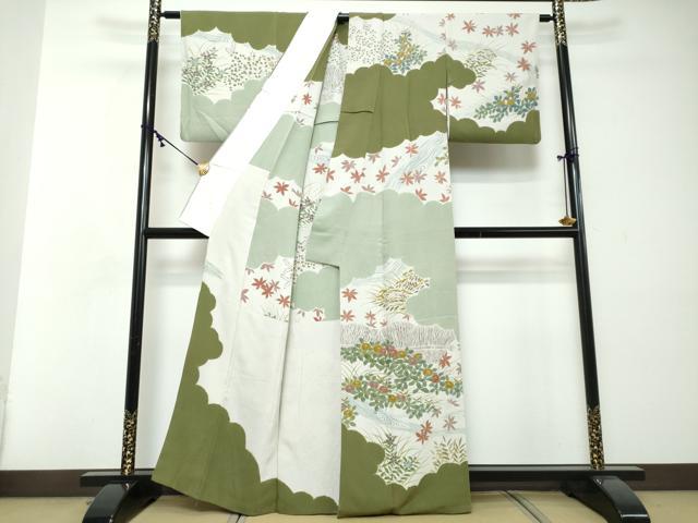 平和屋着物●訪問着　胴抜き仕立て　流水草花文　正絹　逸品　DABI2474ud