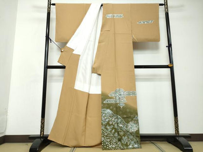 平和屋着物●訪問着　花鳥絵皿文　暈し染め　銀彩　正絹　逸品　DABI2475ud