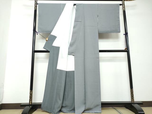 平和屋着物●染色作家　斉藤三才　色無地　鉛色　正絹　逸品　未使用　DABI2480ud