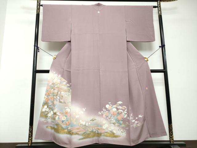 平和屋着物●豪華色留袖　作家物　駒刺繍　渡橋風景草花文　暈し染め　金彩　正絹　逸品　DABI2481ud