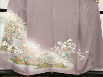 平和屋着物●豪華色留袖　作家物　駒刺繍　渡橋風景草花文　暈し染め　金彩　正絹　逸品　DABI2481ud