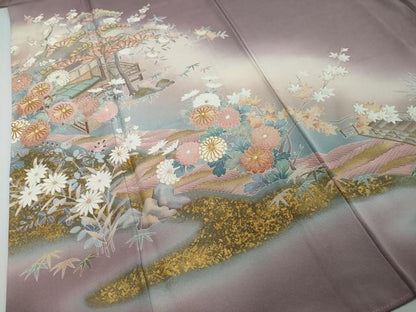 平和屋着物●豪華色留袖　作家物　駒刺繍　渡橋風景草花文　暈し染め　金彩　正絹　逸品　DABI2481ud