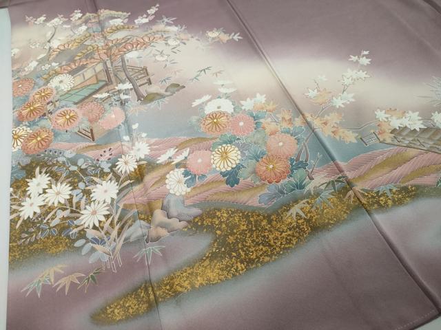 平和屋着物●豪華色留袖　作家物　駒刺繍　渡橋風景草花文　暈し染め　金彩　正絹　逸品　DABI2481ud