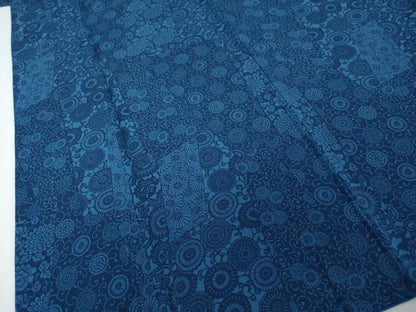 平和屋着物●阿波藍染　阿波友禅　徳島県無形文化財保持者　香川卓美　小紋　変わり格子花文　正絹　逸品　DABI2482ud