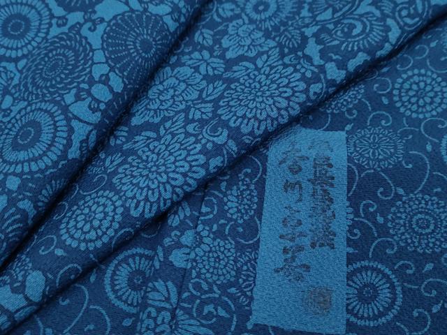 平和屋着物●阿波藍染　阿波友禅　徳島県無形文化財保持者　香川卓美　小紋　変わり格子花文　正絹　逸品　DABI2482ud