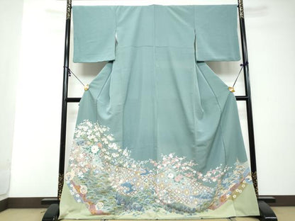 平和屋着物●色留訪問着　友禅　吉祥風景草花文　正絹　逸品　DABI2486ud