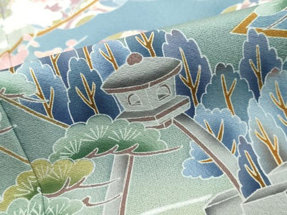 平和屋着物●色留訪問着　友禅　吉祥風景草花文　正絹　逸品　DABI2486ud