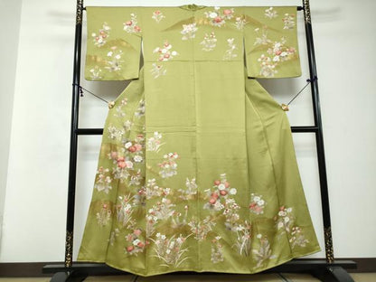 平和屋着物●訪問着　駒刺繍　草花文　金彩　正絹　逸品　DABI2487ud