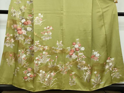平和屋着物●訪問着　駒刺繍　草花文　金彩　正絹　逸品　DABI2487ud