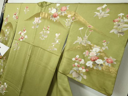 平和屋着物●訪問着　駒刺繍　草花文　金彩　正絹　逸品　DABI2487ud