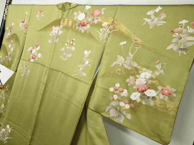 平和屋着物●訪問着　駒刺繍　草花文　金彩　正絹　逸品　DABI2487ud