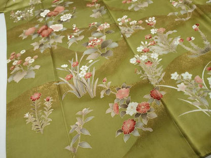 平和屋着物●訪問着　駒刺繍　草花文　金彩　正絹　逸品　DABI2487ud