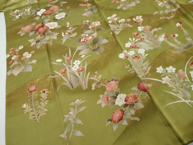 平和屋着物●訪問着　駒刺繍　草花文　金彩　正絹　逸品　DABI2487ud