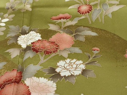 平和屋着物●訪問着　駒刺繍　草花文　金彩　正絹　逸品　DABI2487ud