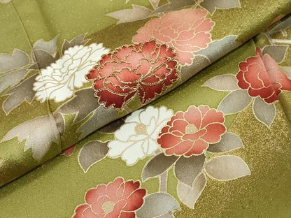 平和屋着物●訪問着　駒刺繍　草花文　金彩　正絹　逸品　DABI2487ud