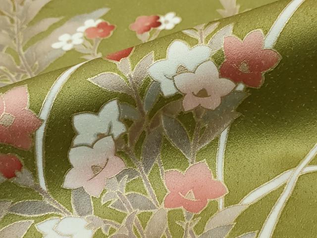 平和屋着物●訪問着　駒刺繍　草花文　金彩　正絹　逸品　DABI2487ud