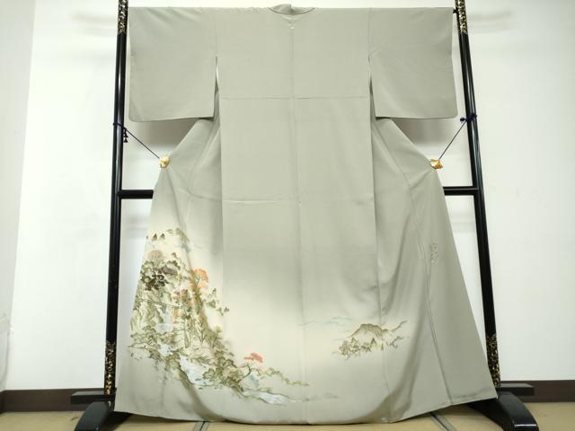 平和屋着物●豪華色留袖　総刺繍　天蚕糸　黄金糸　流水風景文　暈し染め　正絹　逸品　DABI2488ud