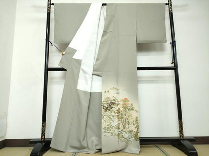 平和屋着物●豪華色留袖　総刺繍　天蚕糸　黄金糸　流水風景文　暈し染め　正絹　逸品　DABI2488ud