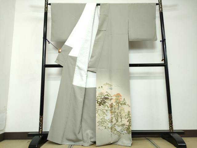 平和屋着物●豪華色留袖　総刺繍　天蚕糸　黄金糸　流水風景文　暈し染め　正絹　逸品　DABI2488ud