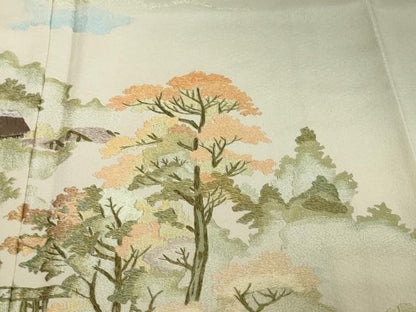 平和屋着物●豪華色留袖　総刺繍　天蚕糸　黄金糸　流水風景文　暈し染め　正絹　逸品　DABI2488ud