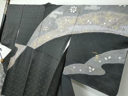 平和屋着物●訪問着　絞り　刺繍　草花文　金彩　正絹　逸品　DABI2490ud