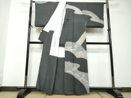 平和屋着物●訪問着　絞り　刺繍　草花文　金彩　正絹　逸品　DABI2490ud