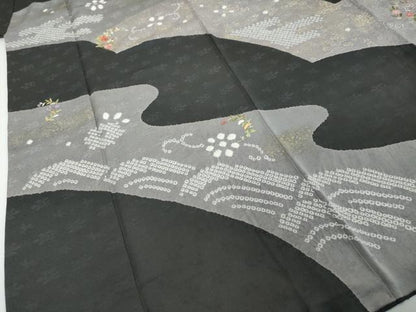 平和屋着物●訪問着　絞り　刺繍　草花文　金彩　正絹　逸品　DABI2490ud