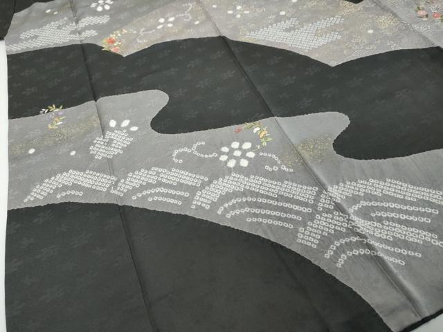 平和屋着物●訪問着　絞り　刺繍　草花文　金彩　正絹　逸品　DABI2490ud