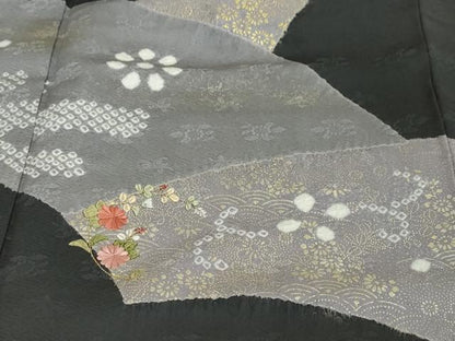 平和屋着物●訪問着　絞り　刺繍　草花文　金彩　正絹　逸品　DABI2490ud