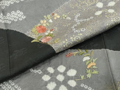 平和屋着物●訪問着　絞り　刺繍　草花文　金彩　正絹　逸品　DABI2490ud