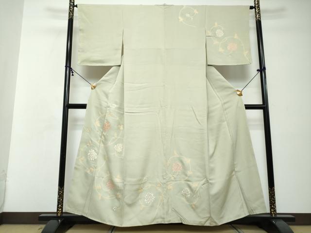 平和屋着物●訪問着　駒刺繍　花唐草文　金彩　正絹　逸品　未使用　DABI2491ud