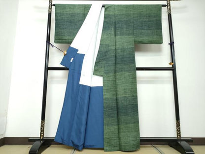平和屋着物●上質な小紋　紬地　京友禅　霞文　反端付き　正絹　逸品　DABI2493ud