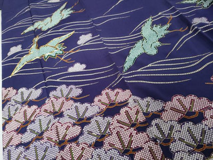 平和屋着物●訪問着　駒刺繍　飛鶴梅松文　金彩　ロング丈　正絹　逸品　DABI2498ud