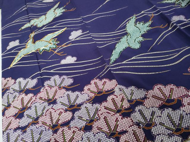 平和屋着物●訪問着　駒刺繍　飛鶴梅松文　金彩　ロング丈　正絹　逸品　DABI2498ud