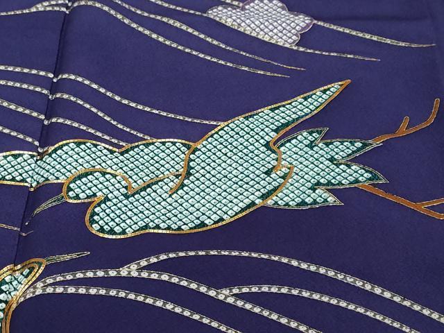 平和屋着物●訪問着　駒刺繍　飛鶴梅松文　金彩　ロング丈　正絹　逸品　DABI2498ud