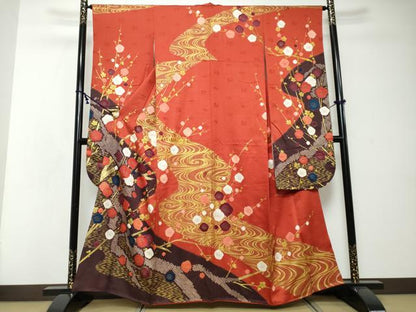 平和屋着物●豪華振袖　絞り　枝梅文　金彩　正絹　逸品　DABI2503ud