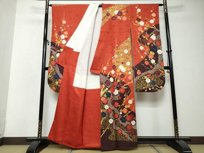 平和屋着物●豪華振袖　絞り　枝梅文　金彩　正絹　逸品　DABI2503ud